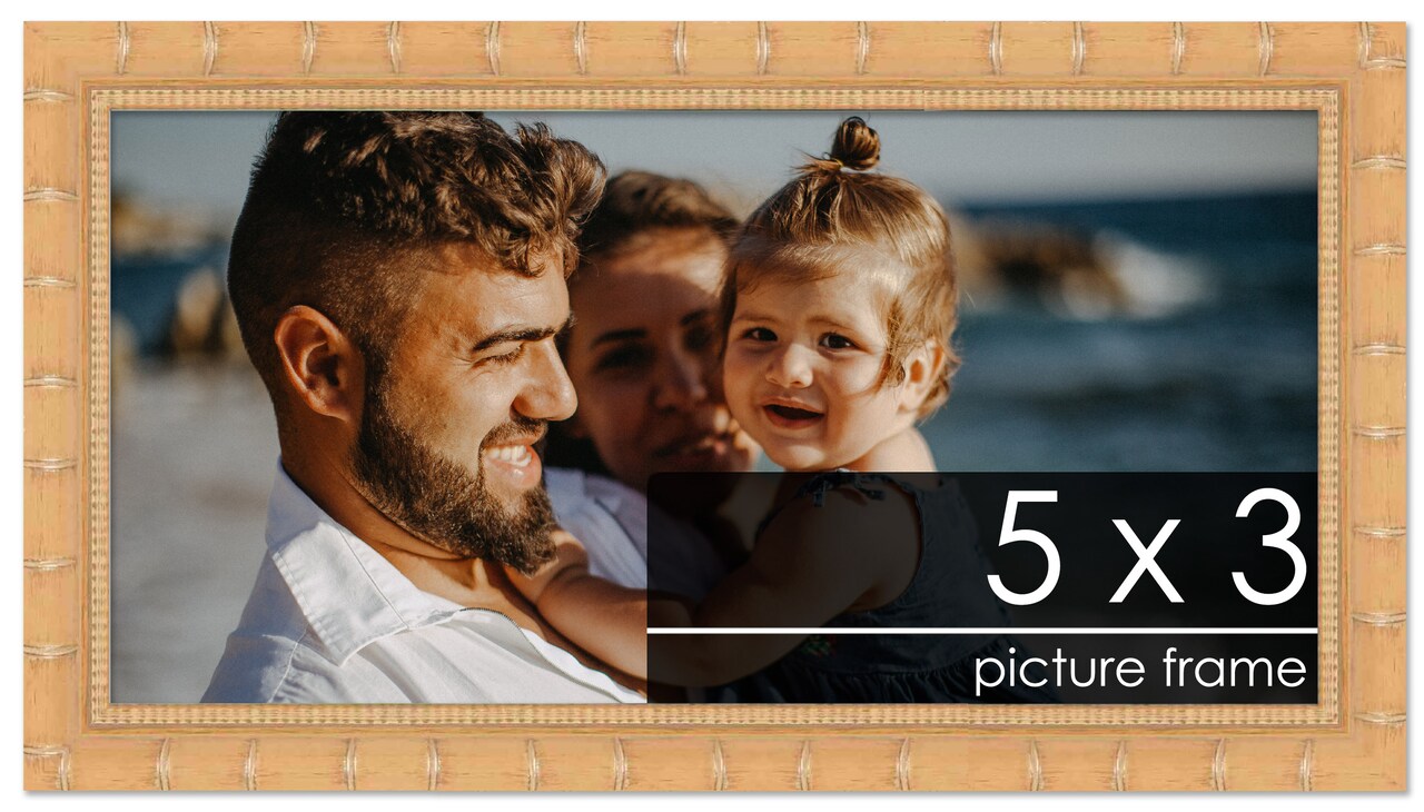 5x3 Natural Modern Bamboo Picture Frame - UV Acrylic, Foam Board Backing, Hanging Hardware